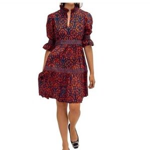 Gretchen Scott Teardrop Wall Of Secrets Print Dress Navy Tomato SZ L